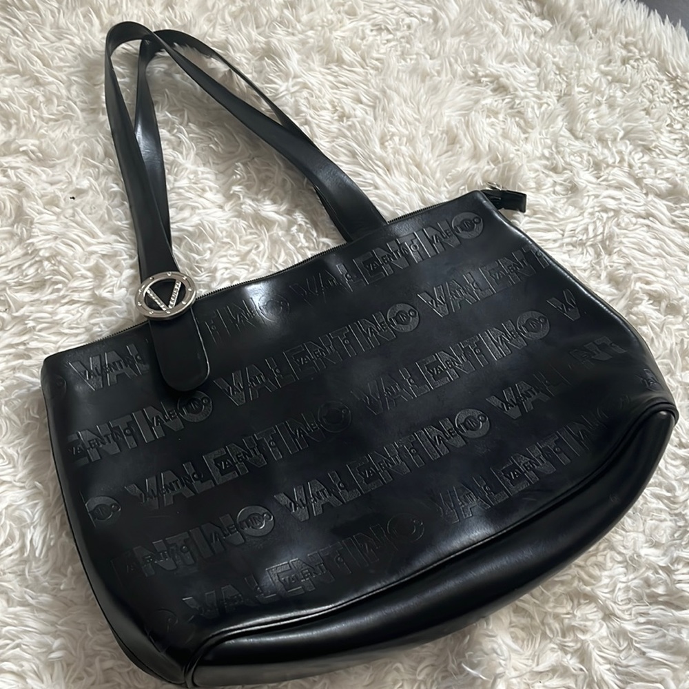 Mario Valentino large black leather tote